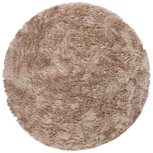 Artic Shag Taupe 8 ft. x 8 ft. Round Solid Area Rug