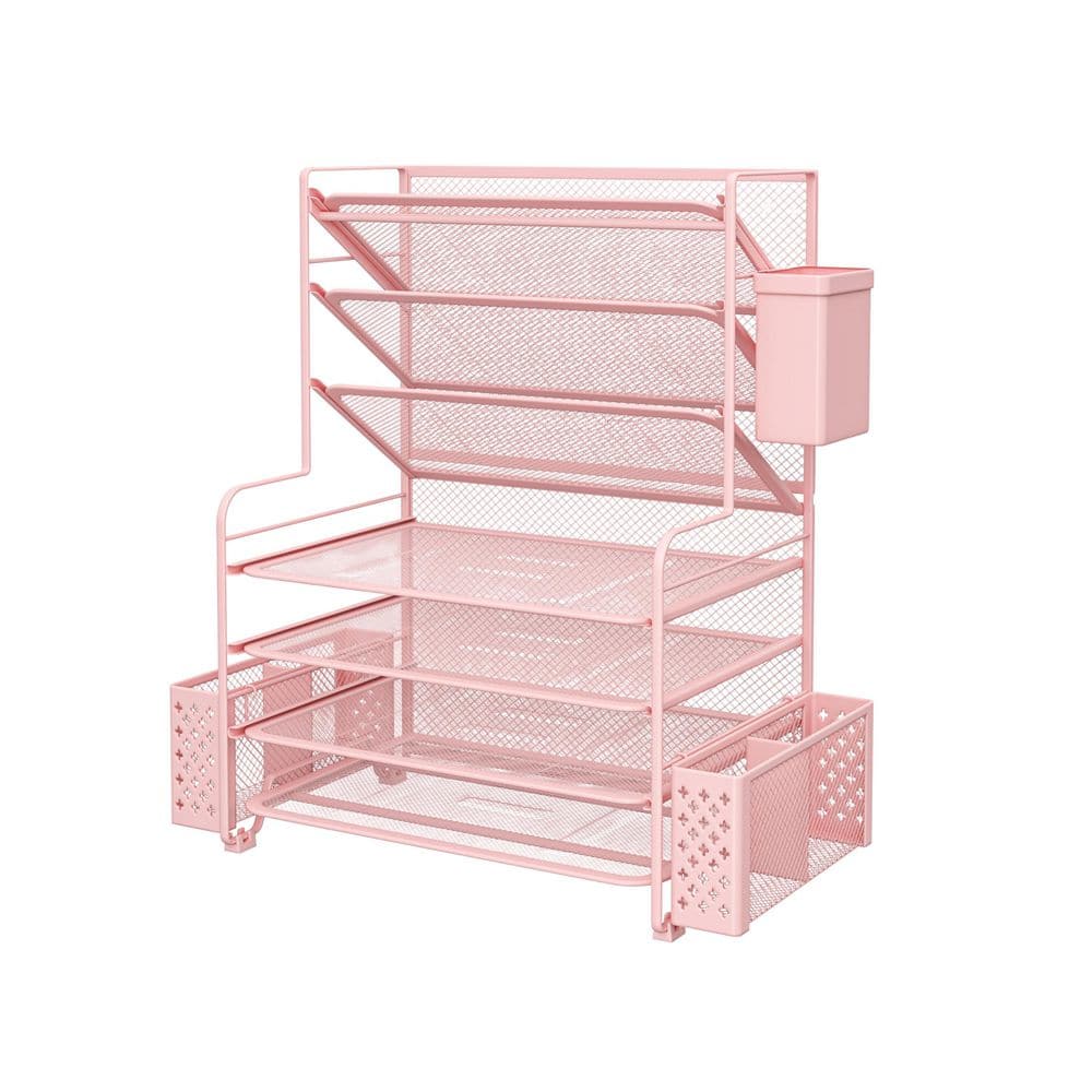 16.75 x 16.75-inch 7-Tier Desktop File Organizer with Pen Holder and Metal Hanging Basket, Pink price history on PriceWatchPro