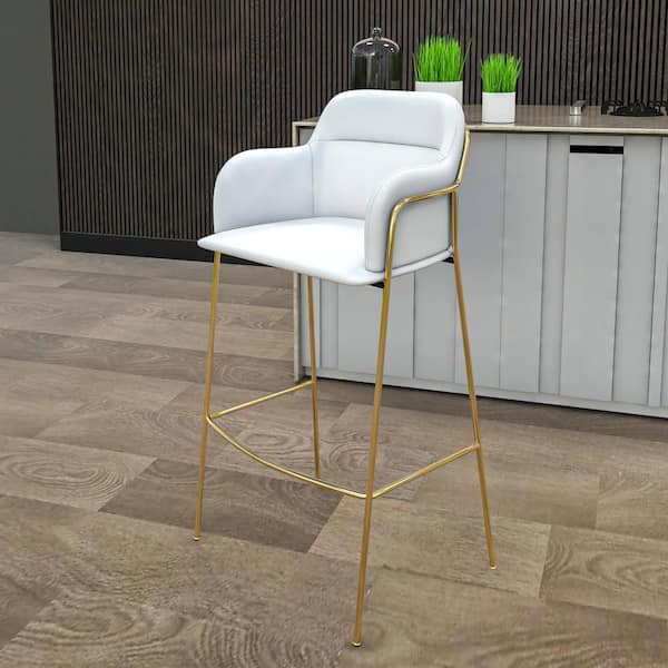Axis 30 in. Seat Height White Low Back Gold Metal Bar Stool with Polyester Seat
