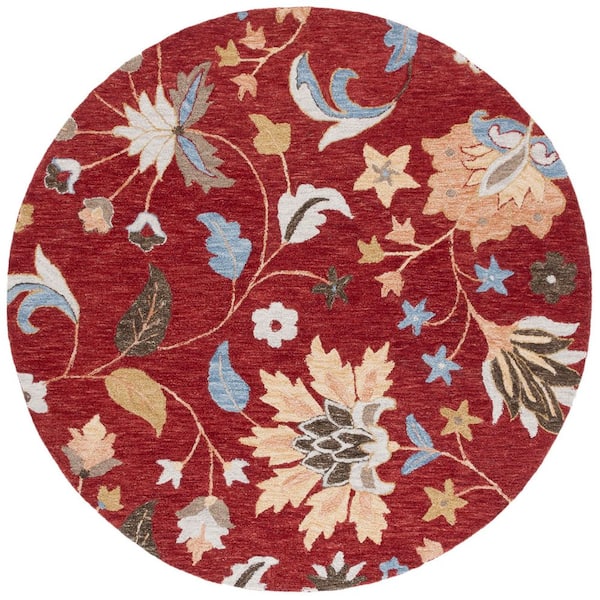 Jardin 6 ft. x 6 ft. Red/Orange Leaf Flower Round Area Rug