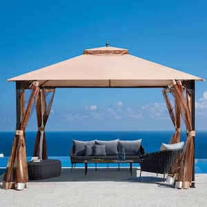 10 ft. x 12 ft. Outdoor Canopy Gazebo, Beige Canopy Tent, Patio Shelter with Waterproof Double Roof Tops