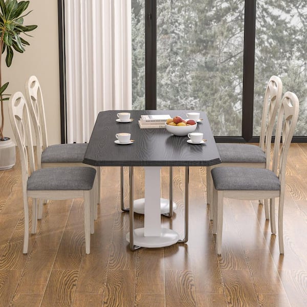 VECELO (Set of 4) Upholstered Dining Chairs, Gray Solid Wood Frame Kitchen Chairs with Twisted Ribbon Backrest, Padded Seat