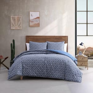 Prairie Floral 3-Piece Blue Cotton Full/Queen Comforter Set