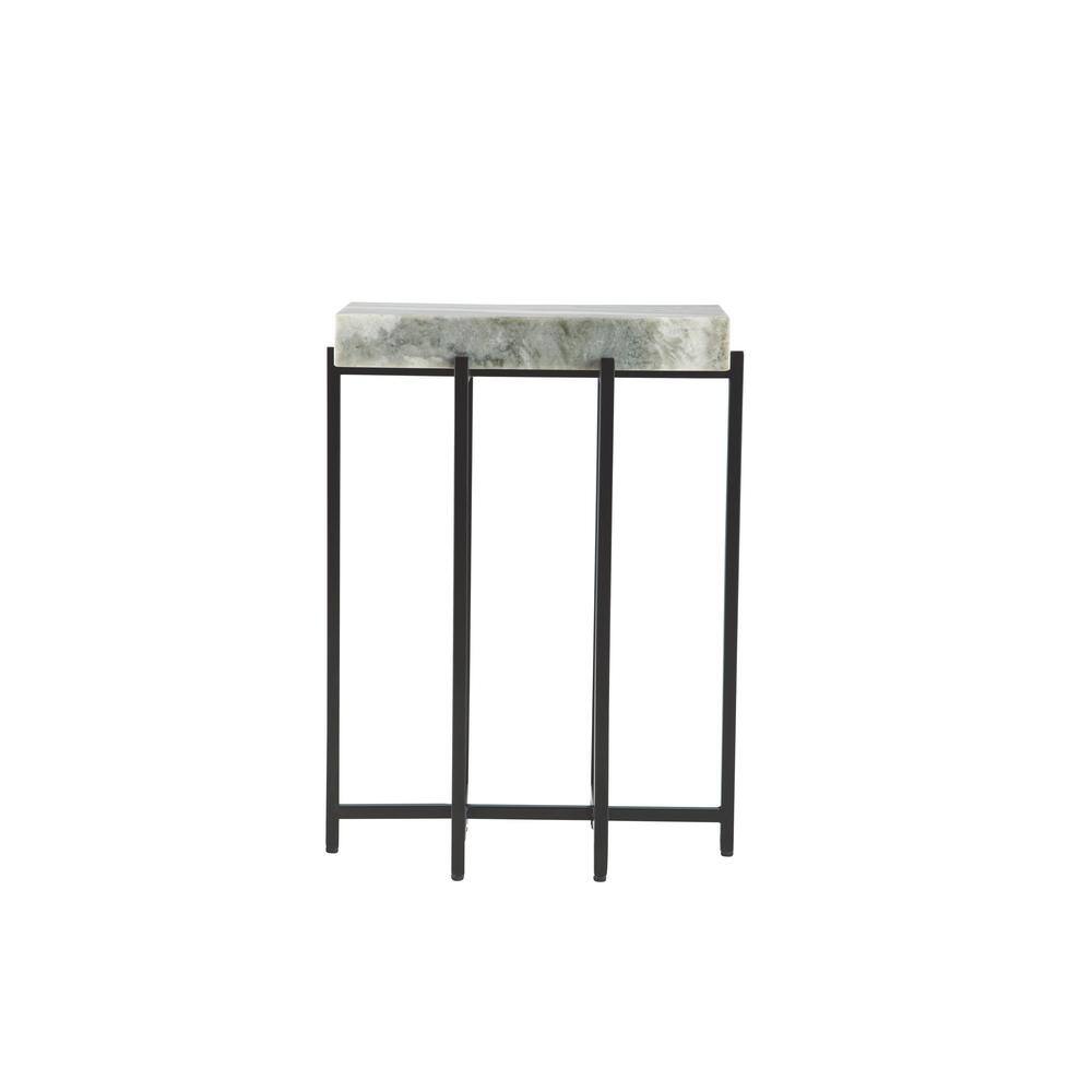 White Marble and Gunmetal Steel Rectangular Accent Table