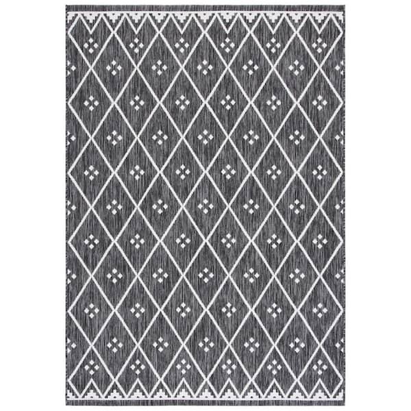 SAFAVIEH Courtyard Black/Ivory Doormat 3 ft. x 5 ft. Diamond Lattice Indoor/Outdoor Patio Area Rug