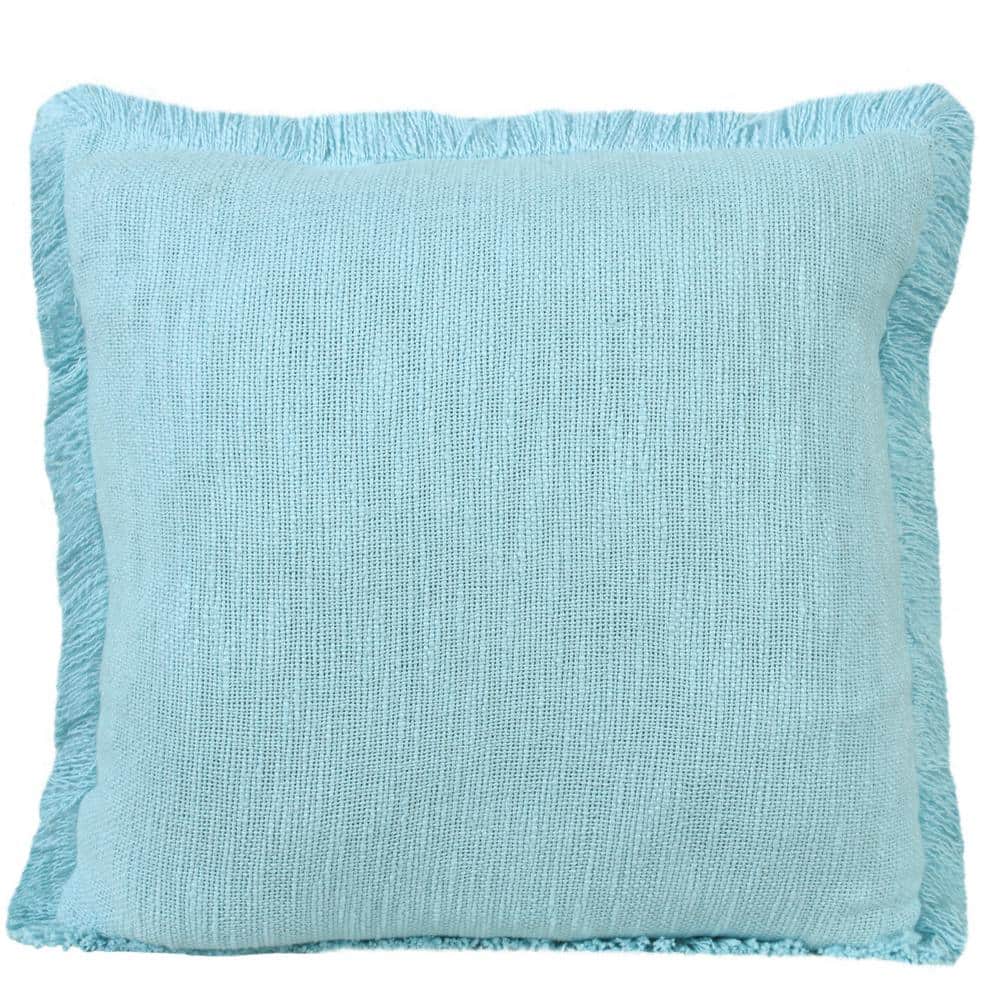 Unique Bright Blue 20 in. x 20 in. Neutral Fringe Solid Cotton Indoor Throw