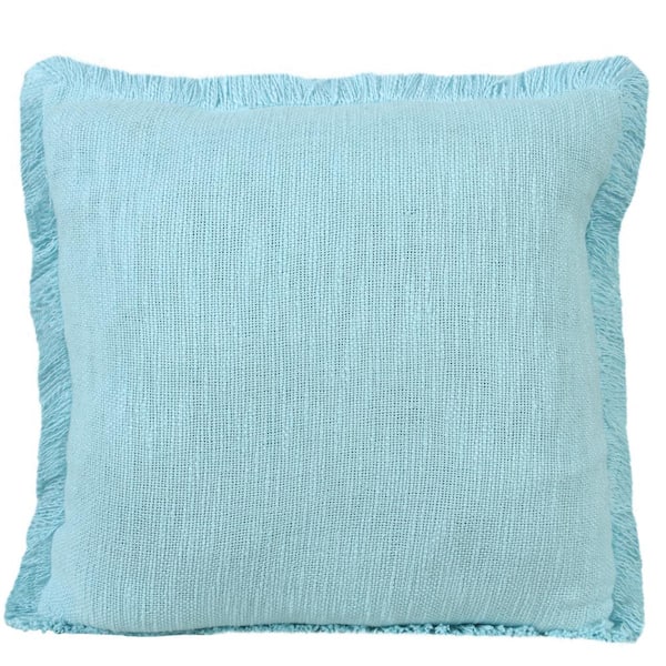 Unbranded Unique Bright Blue 20 in. x 20 in. Neutral Fringe Solid Cotton Indoor Throw Pillow