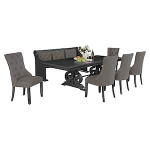 Jade 7-Piece Rectangle Gray Dining Set with Gray Linen Fabric.