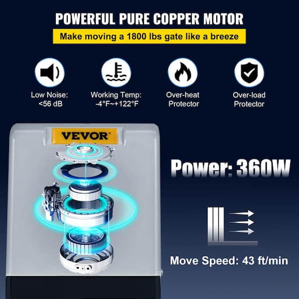 VEVOR Sliding Gate Opener AC 600 1400 lbs. with 2 Remote Controls Move Speed 43 ft. Per Min Slide Gate Opener Kit for Security
