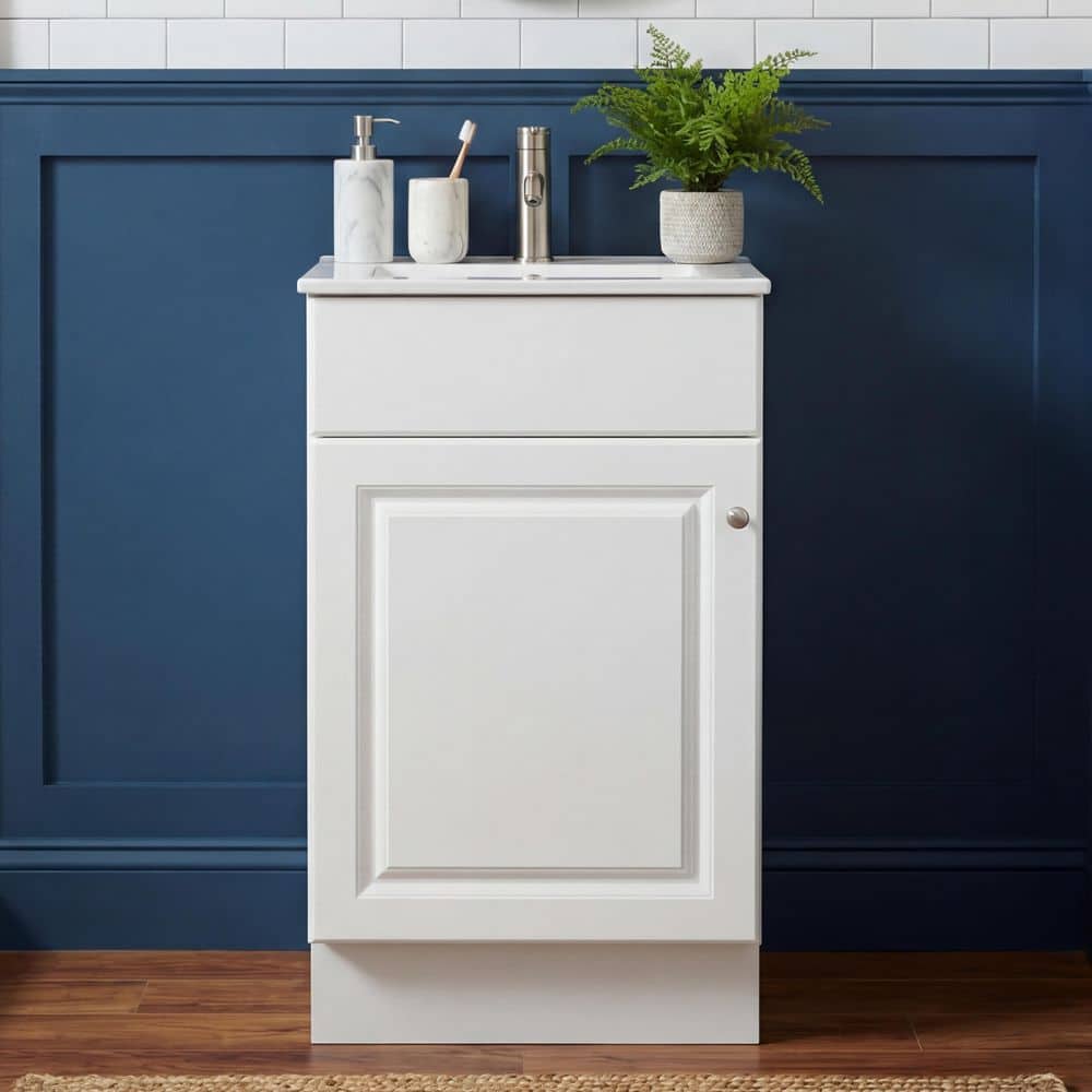 Ximuprmy 18 in. Freestanding White Wood Bath Vanity with White