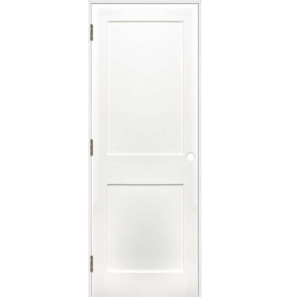 Pacific Entries 30 in x 80 in Shaker 2-Panel Solid Core Primed Pine Reversible Single Prehung Interior Door with Satin Nickel Hinges
