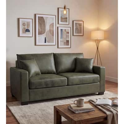 69 in. Modern 2-Seater Fabric Upholstered Square Arm Rectangle Sofa in Olive Green