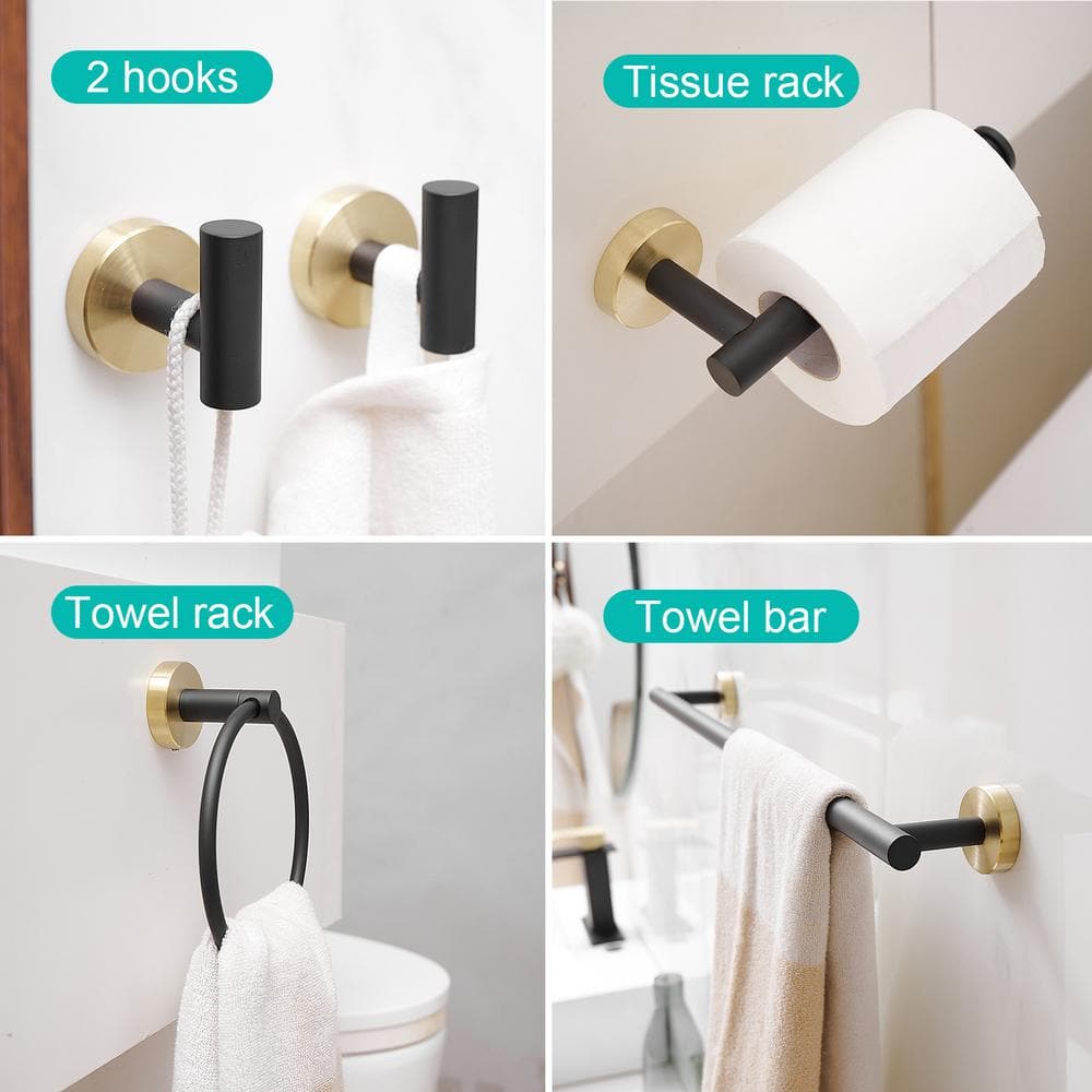Black and Gold 5-Piece Metal Bathroom Hardware Set