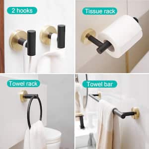 5-Piece Bath Hardware with Towel Bar Towel Hook Toilet Paper Holder and Towel Ring Set in Black Gold