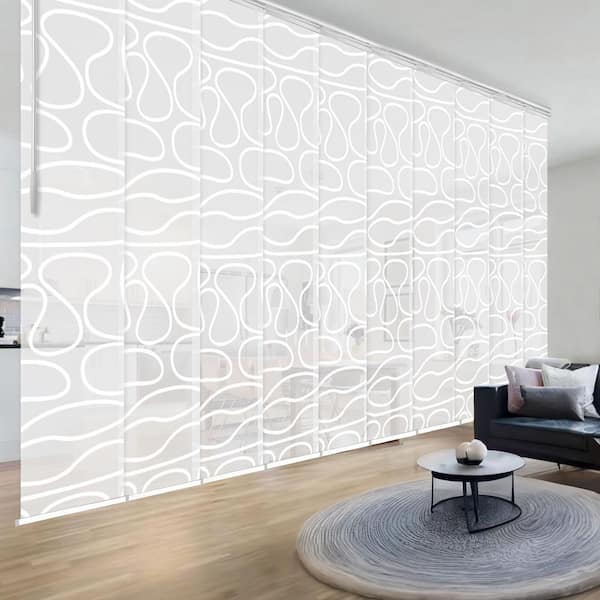 EMOH Swirl 120 in. - 218 in. W x 116 in. L Adjustable 10-Panel White Double Rail Panel Track with 23.5 in. Slates