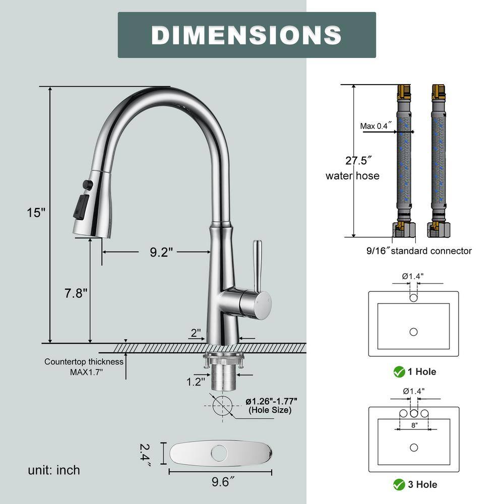 Chrome High Arc Single Handle Pull Down Kitchen Faucet