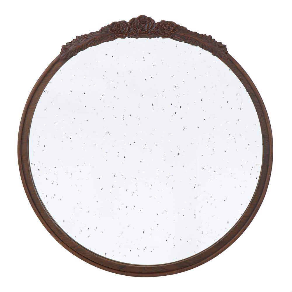 30 in. W x 30 in. H Round Hand Carved Rose Antique MDF Framed Wall Bathroom