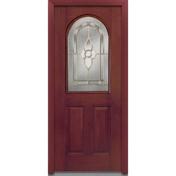 MMI Door 32 in. x 80 in. Master Nouveau Left-Hand Inswing 1/2-Lite Decorative Stained Fiberglass Mahogany Prehung Front Door