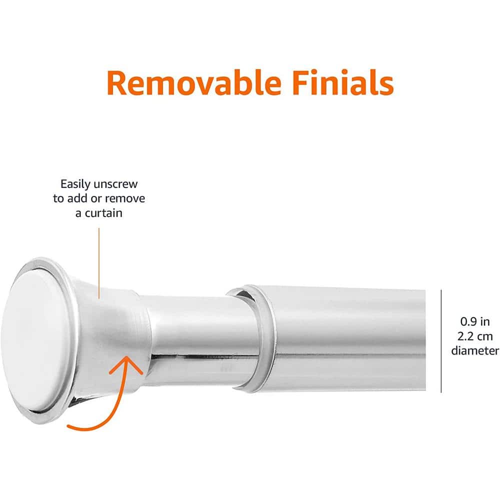 Adjustable Chrome Tension Curtain Rod with Classic Finial