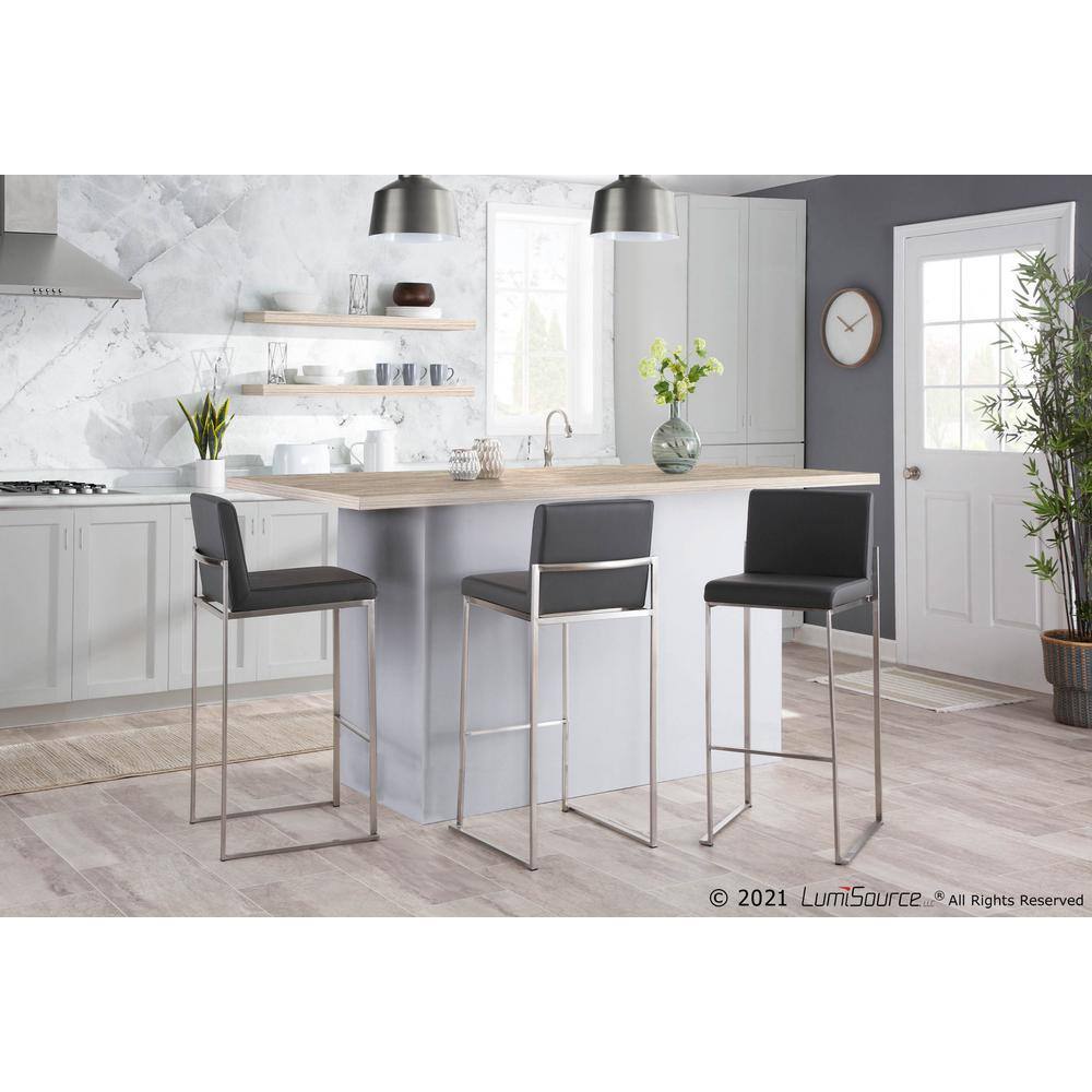Fuji 26'' Adjustable Stainless Steel and Grey Faux Leather Bar Stool