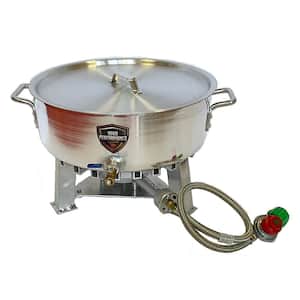 18 qt. Fish Fryer and Brazier Powered Pot with Lid, 6 in. Banjo Burner, Built-in Stand and 10 PSI Regulator