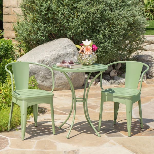 Matte Green 3-Piece Metal Round Outdoor Patio Bistro Set