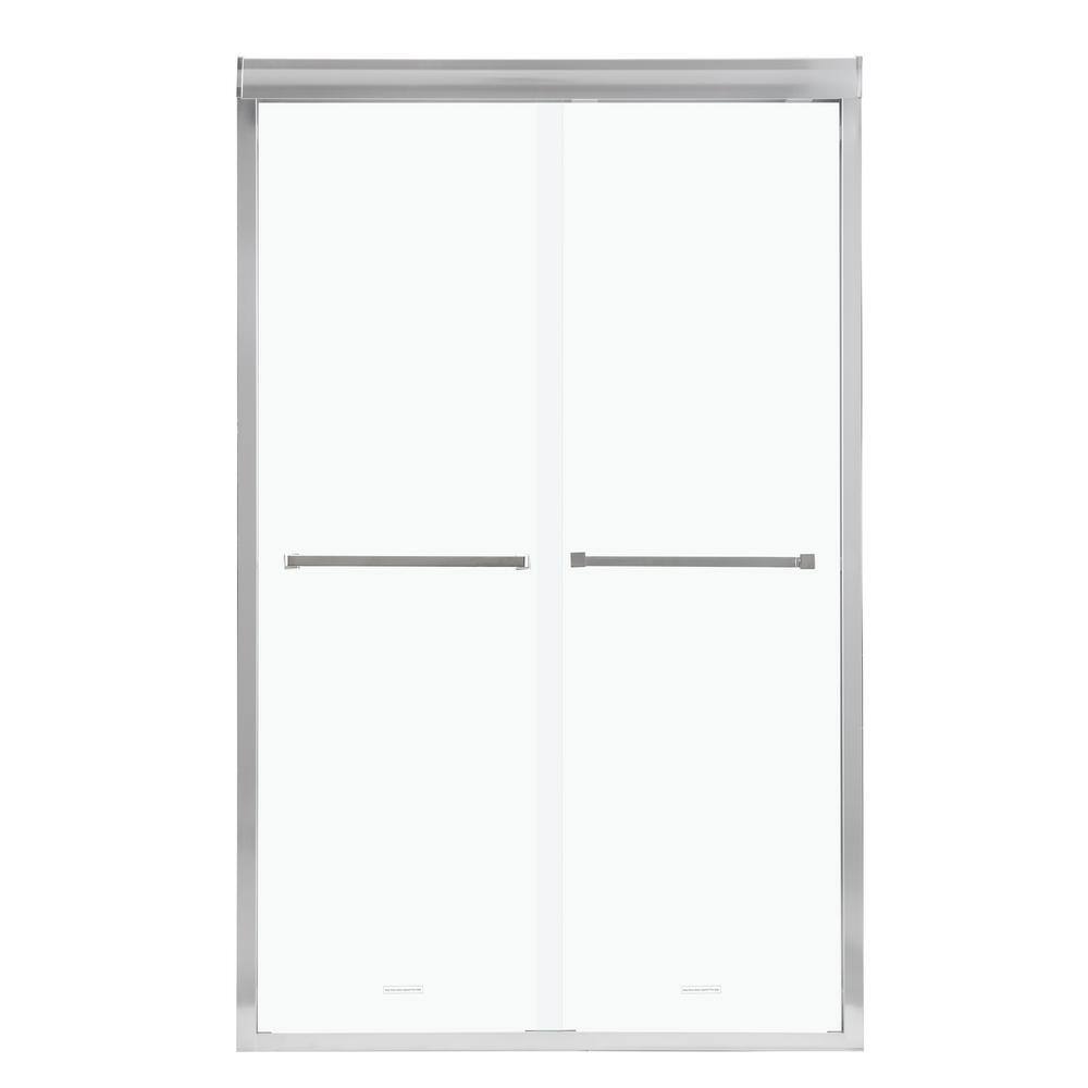 48 in. W x 76 in. H Double Sliding Semi-Frameless Shower Door in Chrome ...