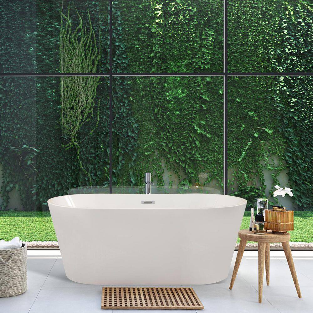Cielo 59" White Acrylic Freestanding Soaking Bathtub