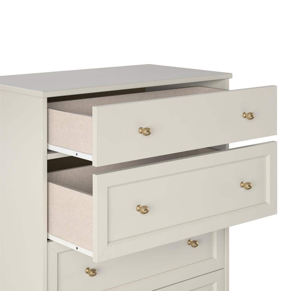 Taupe Tall 5-Drawer Dresser with Gold Hardware