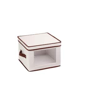 12 in. D x 9 in. H x 12 in. W Natural with Brown Trim Canvas Cube Storage Bin