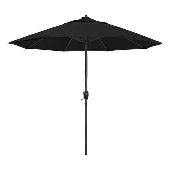9 ft. Black Aluminum Market Patio Umbrella Auto Tilt in Black Sunbrella