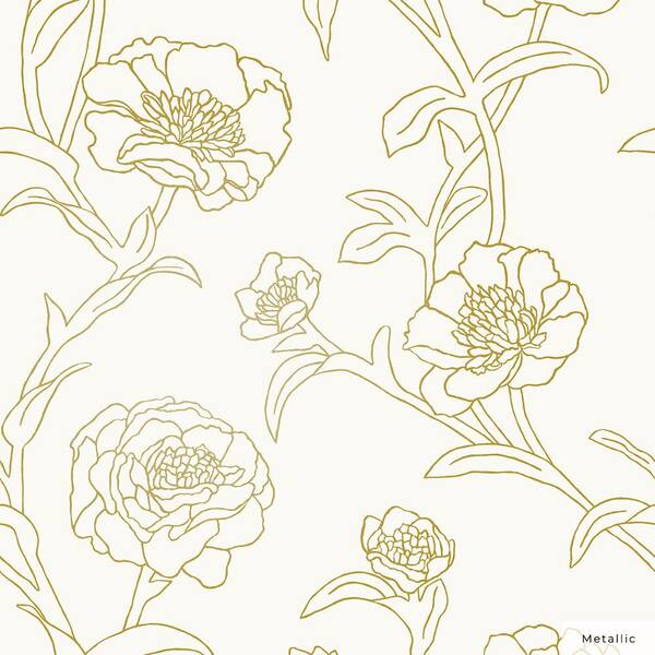 Tempaper Metallic Gold Leaf Peonies Vinyl Peel and Stick Wallpaper Roll (Covers 56 Sq. ft.)