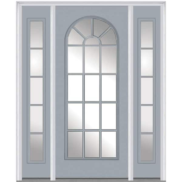 MMI Door 64.5 in. x 81.75 in. Classic Right-Hand Inswing Full Lite Round Top Clear Painted Steel Prehung Front Door w/ Sidelites
