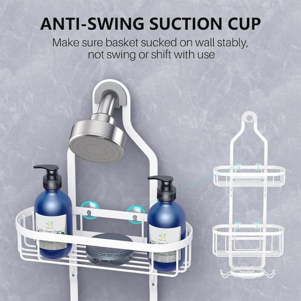Bath Bliss Molded Shower Caddy | Bathroom Storage | Hangs Over Shower Head  | 6 Accessory Hooks | Holds Razors | Washcloths | Accessories | Suction Cup