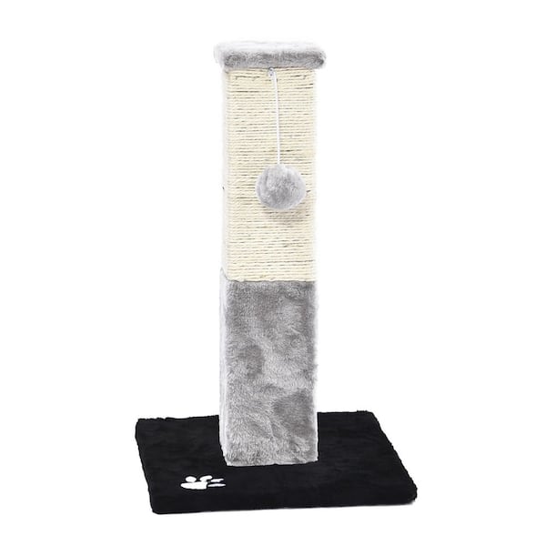 CAT CRAFT Plush and Sisal Square Cat Scratching Post with Plush Hanging Cat Toy, Gray/Natural