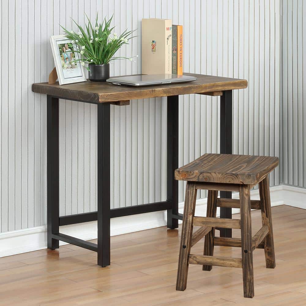 Compact Rustic Industrial Black and Wood Desk