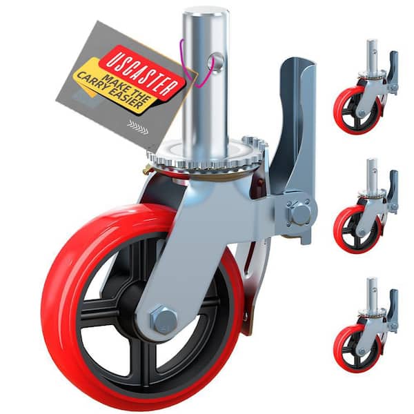 Set of 4 Heavy Duty 8 Inch Polyurethane Scaffolding Wheels w/ Dual Locking Casters 2480LBS Capacity for Scaffold Shelves
