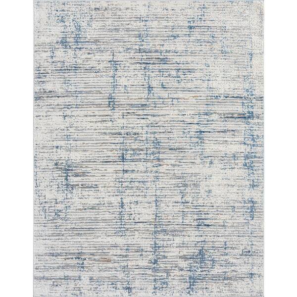 KALATY White/Blue Multi Colored 9 ft. 6 in. x 13 ft. Area Rug LM-030 ...