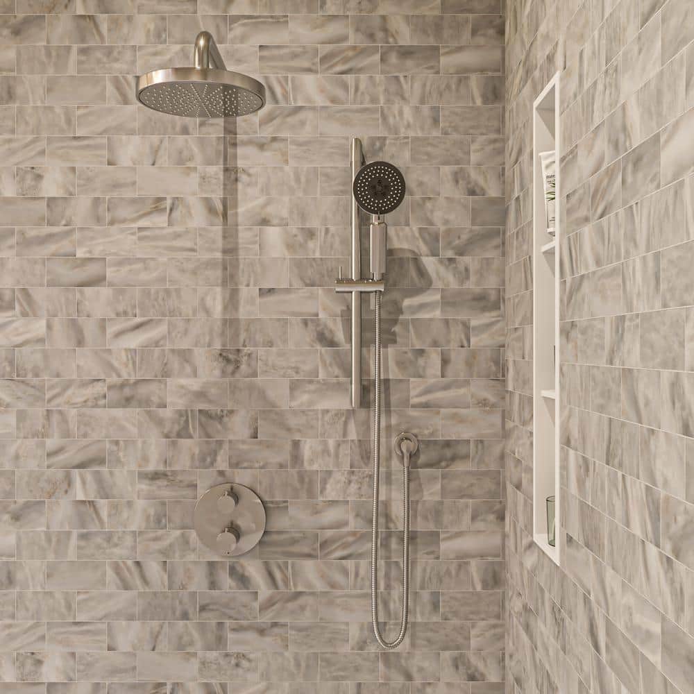 Brushed Nickel Adjustable Height Rain Shower System with Handheld