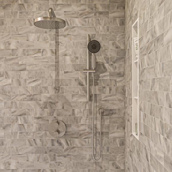 ALFI BRAND 1-Spray Dual Showerhead and Handheld Showerhead with Temperature Control in Brushed Nickel