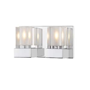 Fallon 12 in. 2-Light Chrome Vanity Light with Clear and Frosted Crystal Shade with Bulbs Included