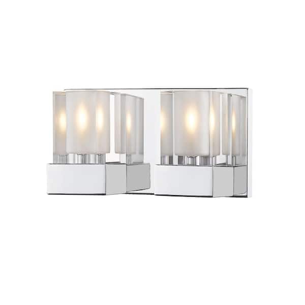 Unbranded Fallon 12 in. 2-Light Chrome Vanity Light with Clear and Frosted Crystal Shade with Bulbs Included