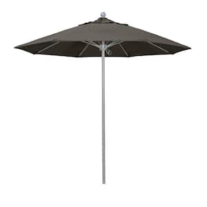 9 ft. Gray Woodgrain Aluminum Commercial Market Patio Umbrella Fiberglass Ribs Push Lift in Zinc Pacifica Premium