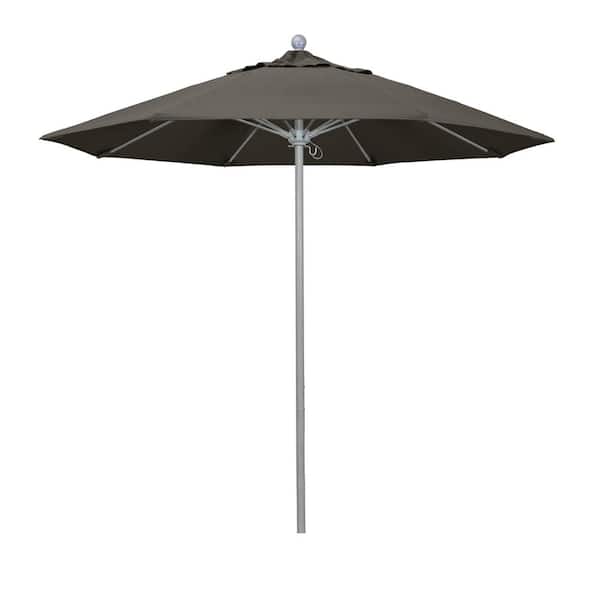 California Umbrella 9 ft. Gray Woodgrain Aluminum Commercial Market Patio Umbrella Fiberglass Ribs Push Lift in Zinc Pacifica Premium