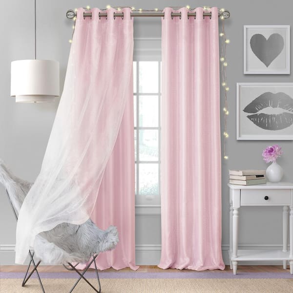 Aurora Kids Room Darkening Layered Sheer Curtain, Soft Pink - 52"W x 108"L