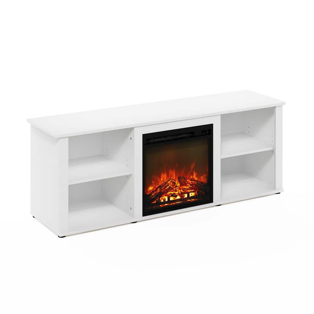 Solid White 60 Inch TV Stand with Electric Fireplace