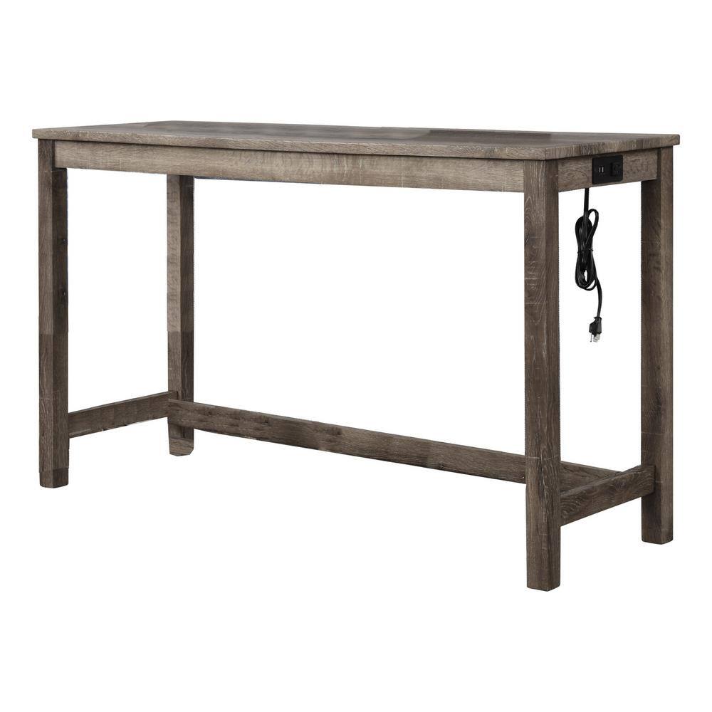Gray Engineered Wood Bar Set with Linen-Blend Stools