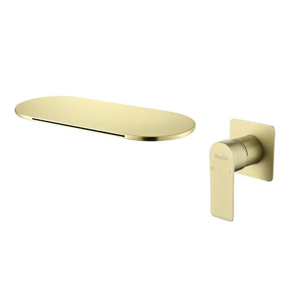 Single-Handle Wall-Mount Roman Tub Faucet with Valve Brass 1 Hole Waterfall Bathroom Bathtub Filler in Brushed Gold