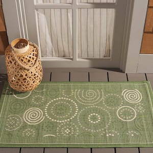 Courtyard Olive/Natural Doormat 2 ft. x 4 ft. Border Indoor/Outdoor Patio Area Rug