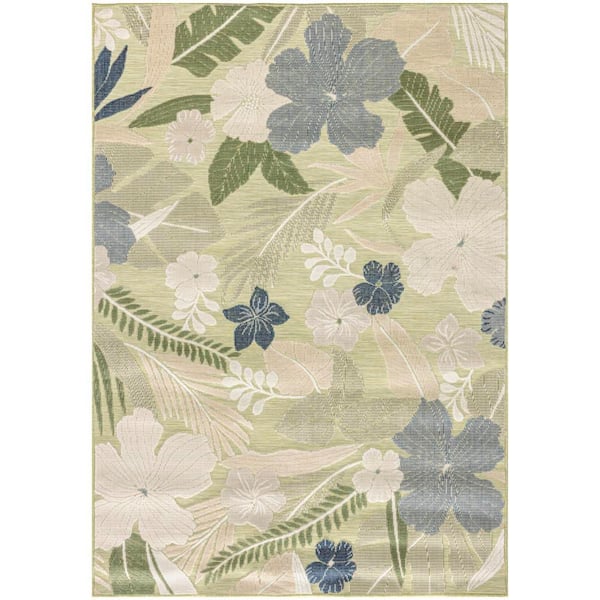 Suncoast 5 ft. x 7 ft. Green Blue Floral Contemporary Area Rug